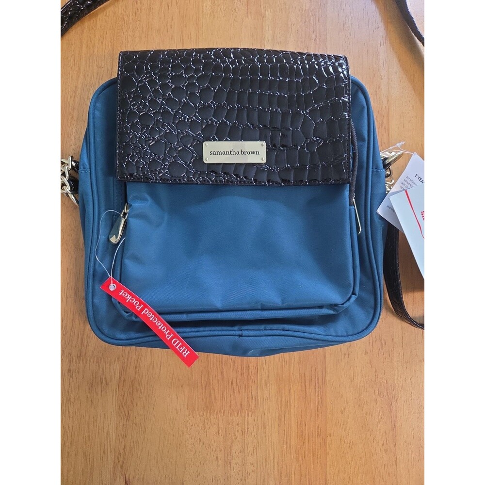 Samantha Brown RFID Travel Crossbody Bag Peacock & Black New